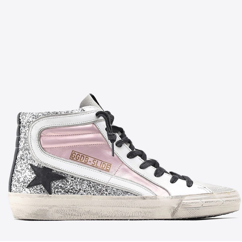 Golden Goose Women's Pink and Silver Glitter Sneakers